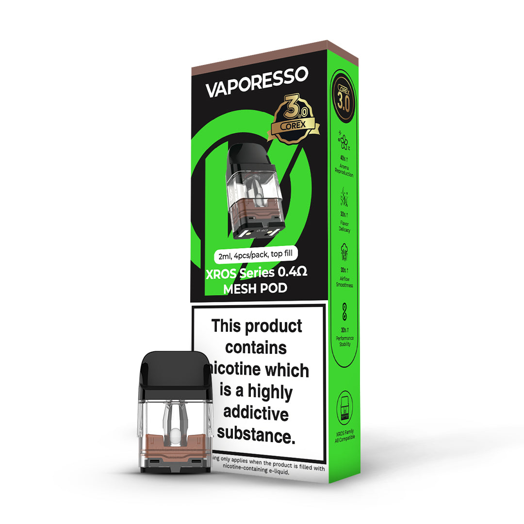 Vaporesso Xros Corex Pods 4-Pack - 0.8ohm Mesh Coil, 2ml Top Fill, For Xros 4/Pro/Mini/3 Vaporesso Xros Pods Vaporesso Xros Corex Pods 4-Pack - 0.8ohm Mesh Coil, 2ml Top Fill, For Xros 4/Pro/Mini/3 Vaporesso Xros Pods